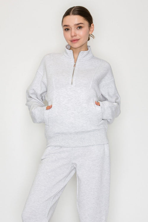 Mock Zip - up Ribbed Solid Top - Chandeliers Boutique ny