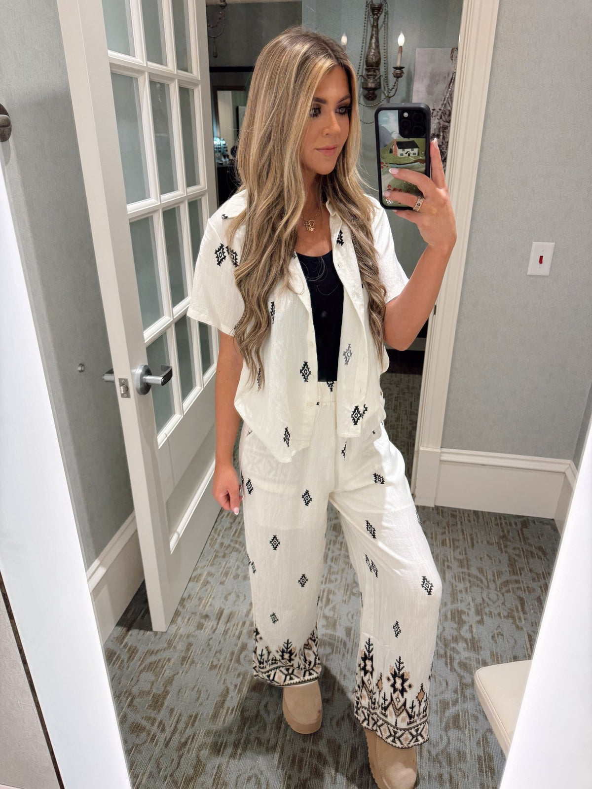 Multi Print Short Sleeve Blouse - Chandeliers Boutique ny