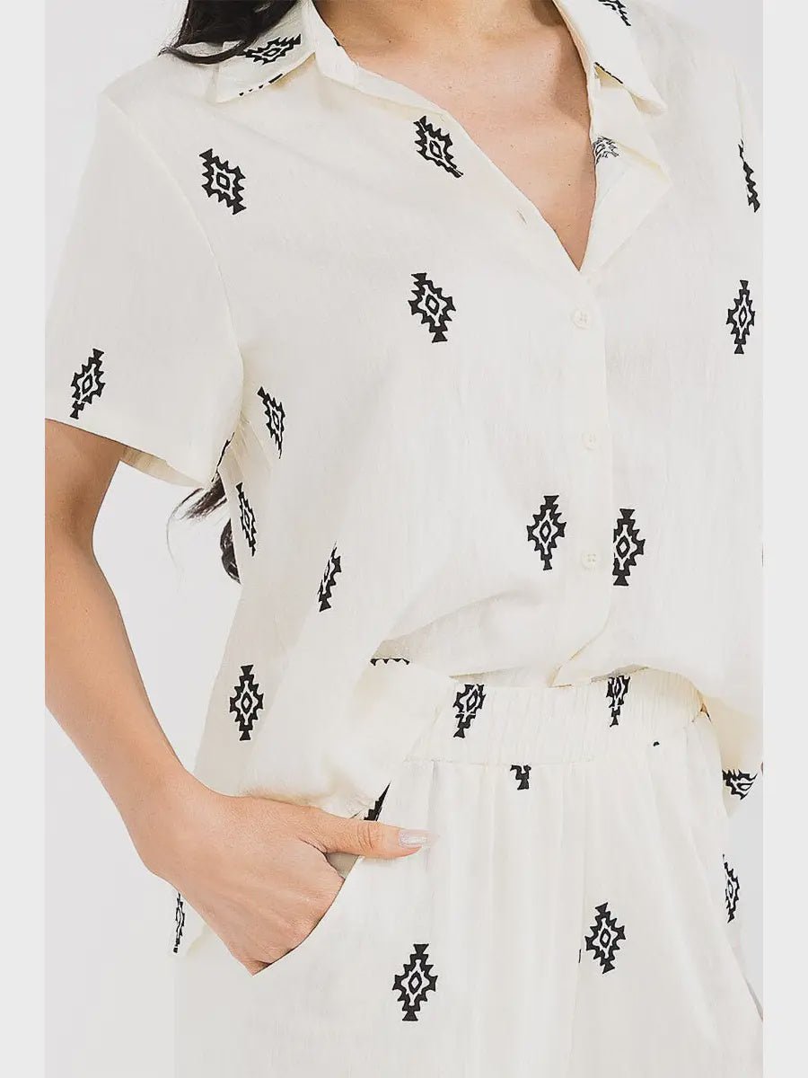 Multi Print Short Sleeve Blouse - Chandeliers Boutique ny