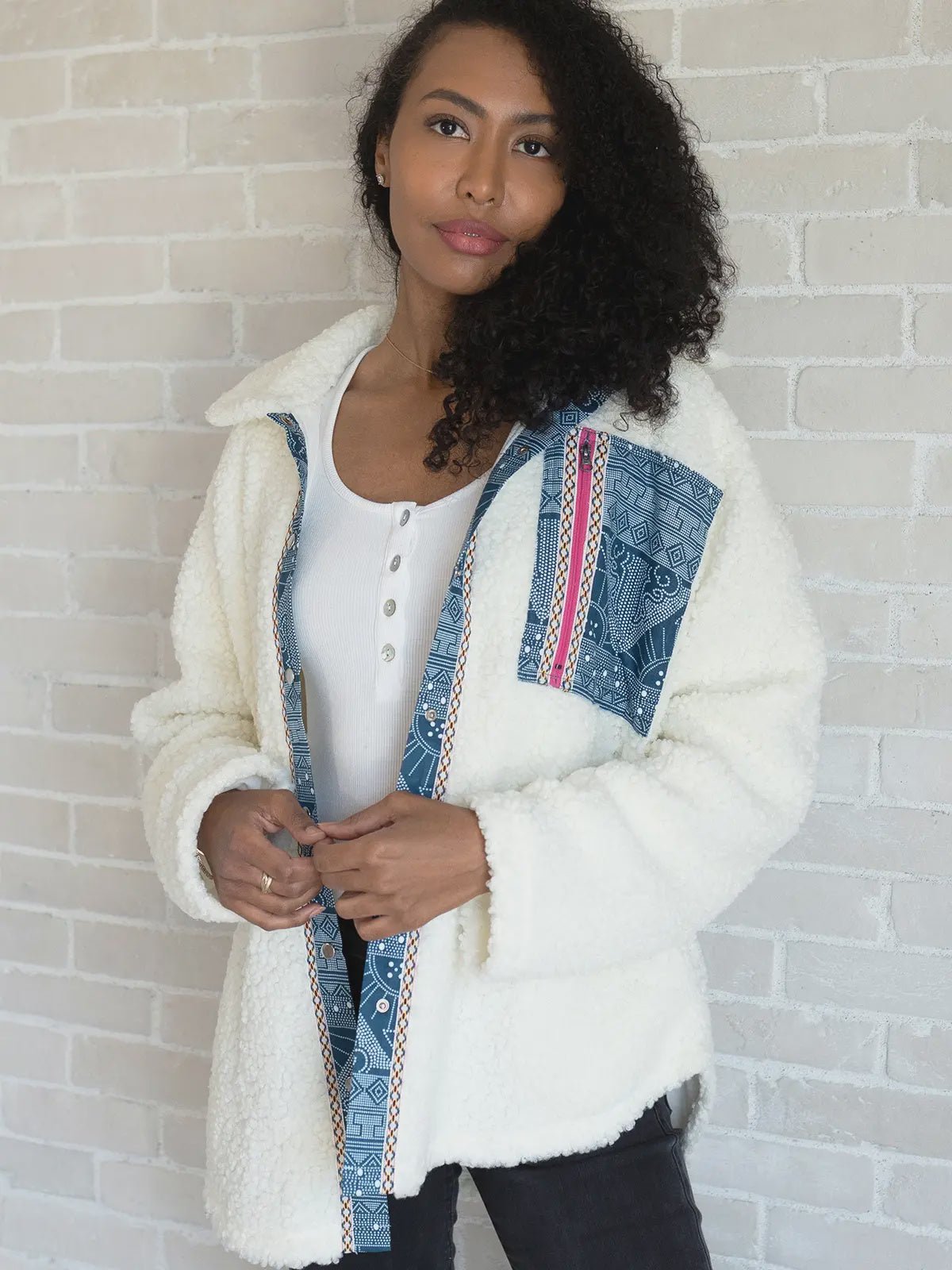 Murphy Print Trim Sherpa Jacket - Chandeliers Boutique ny