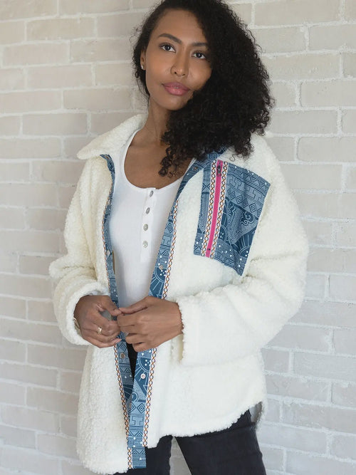 Murphy Print Trim Sherpa Jacket - Chandeliers Boutique ny