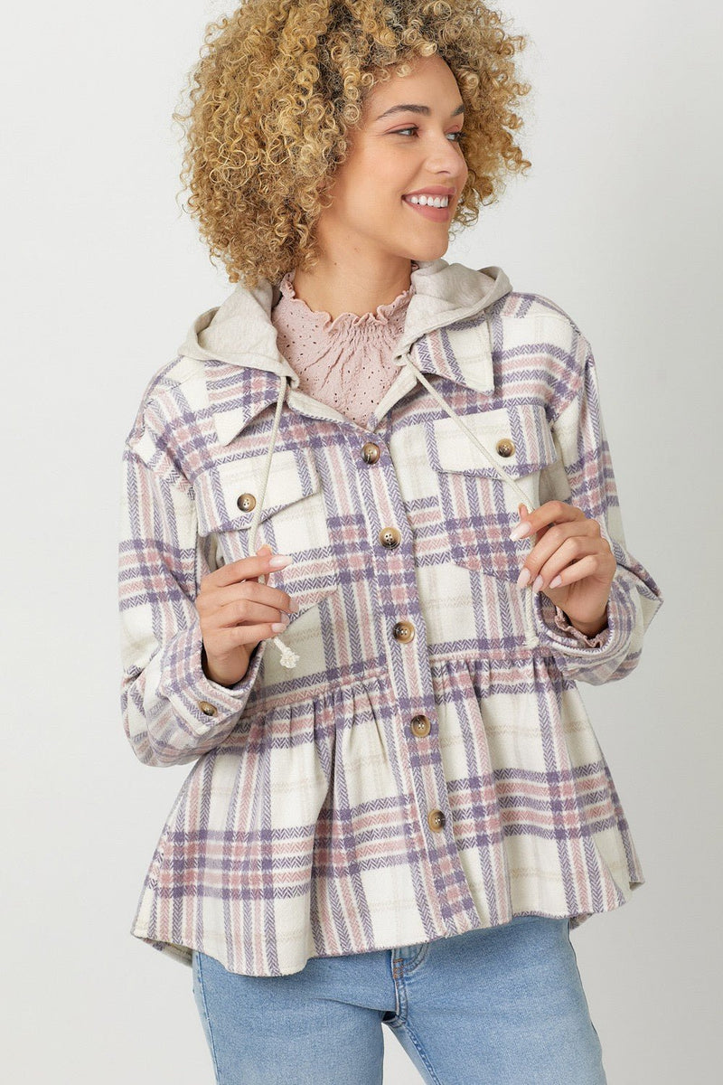 Mystree Peplum Plaid Hoodie Jacket - Chandeliers Boutique ny