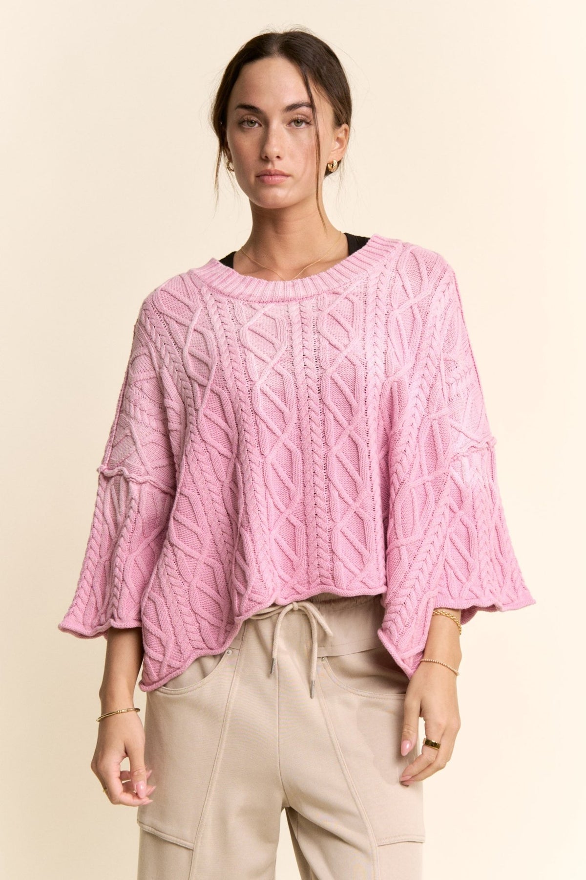 Ombre Cable Knit Sweater - Long Sleeve - Chandeliers Boutique ny