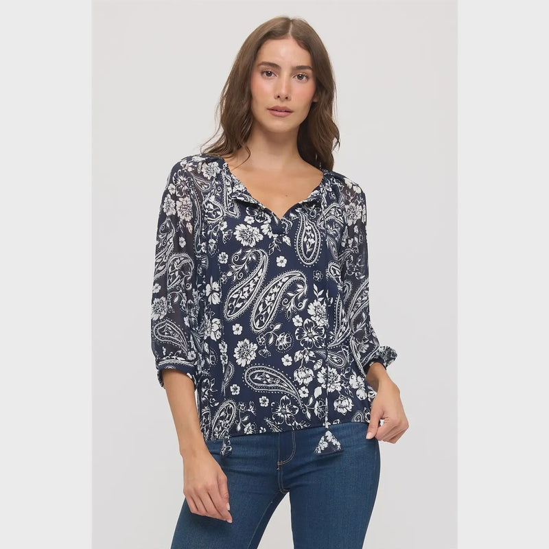 Paisley Print Bubble Hem Raglan Peasant - Chandeliers Boutique ny