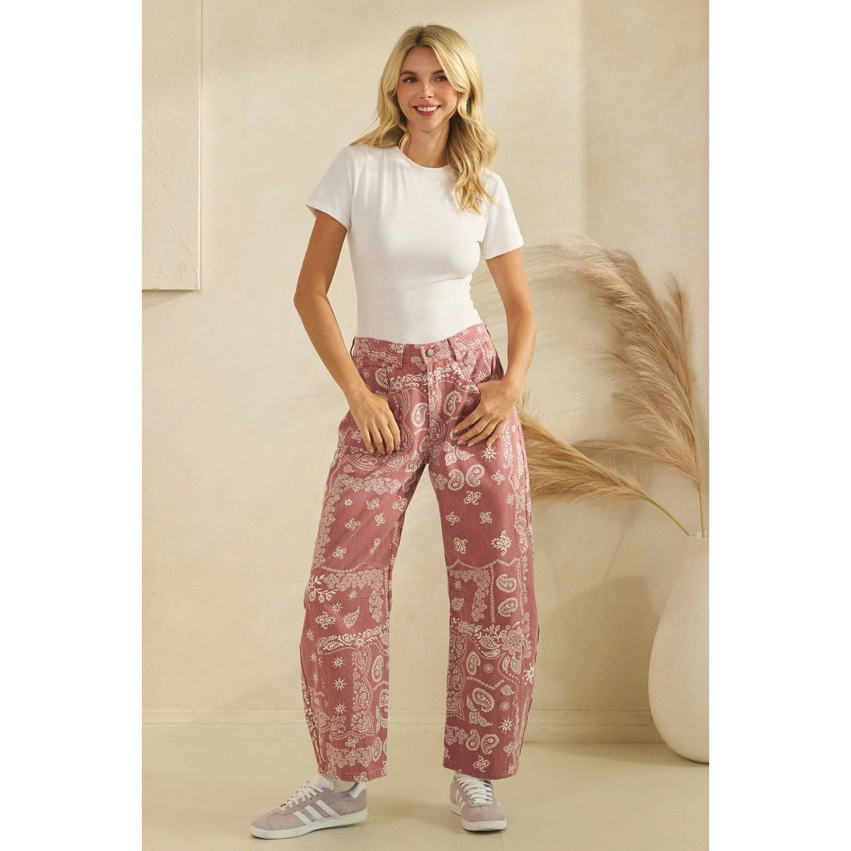 Paisley Printed Denim Pants - Chandeliers Boutique ny