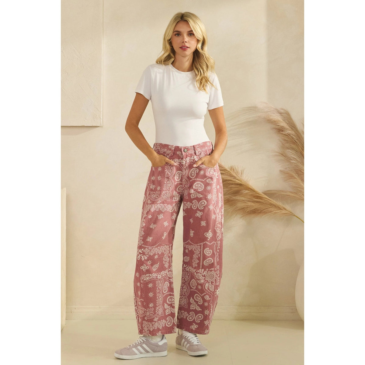 Paisley Printed Denim Pants - Chandeliers Boutique ny