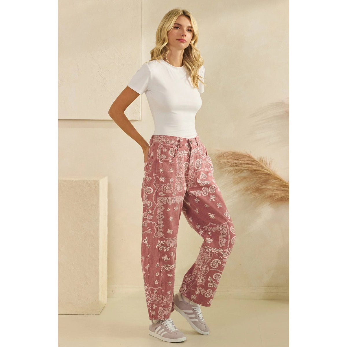Paisley Printed Denim Pants - Chandeliers Boutique ny
