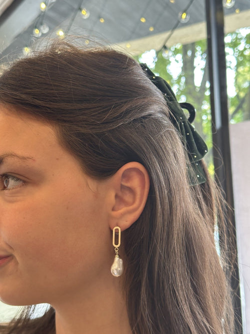 Paper Clip and Pearl Earring - Chandeliers Boutique ny