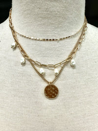Pearl and Disk Gold Necklace - Chandeliers Boutique ny