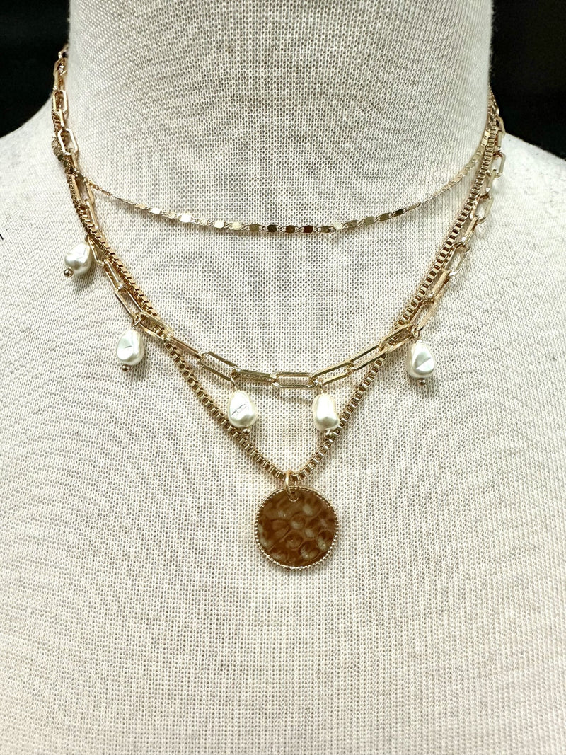 Pearl and Disk Gold Necklace - Chandeliers Boutique ny