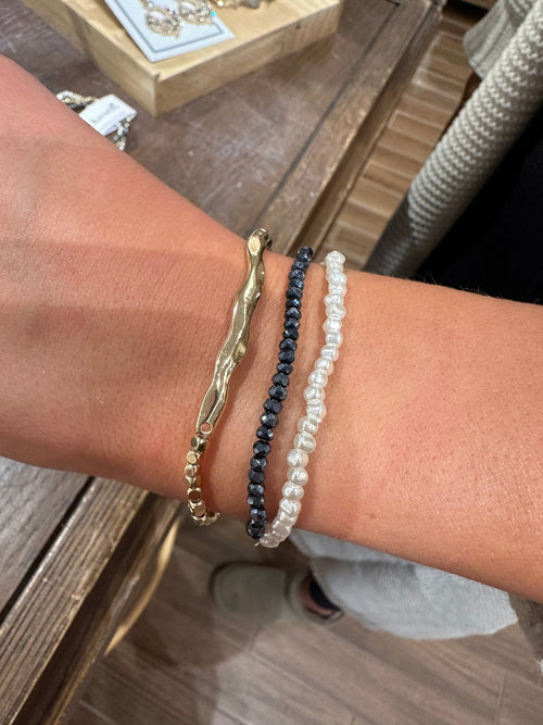 Pearl Gold and Hematite Stretch - Chandeliers Boutique ny
