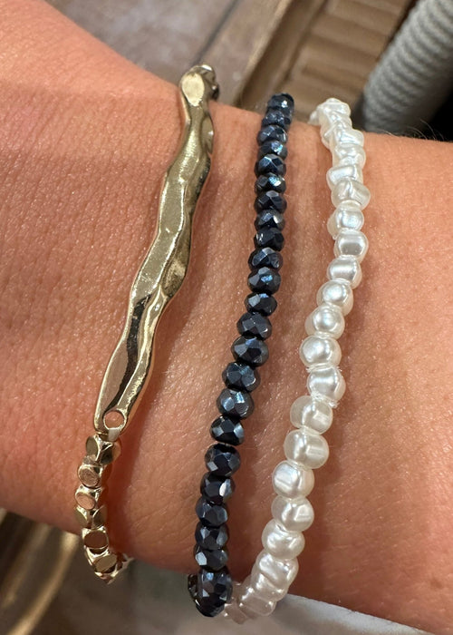 Pearl Gold and Hematite Stretch - Chandeliers Boutique ny