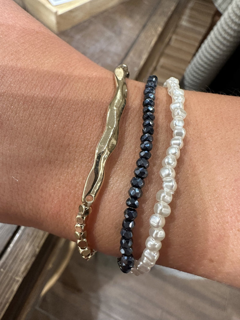 Pearl Gold and Hematite Stretch - Chandeliers Boutique ny