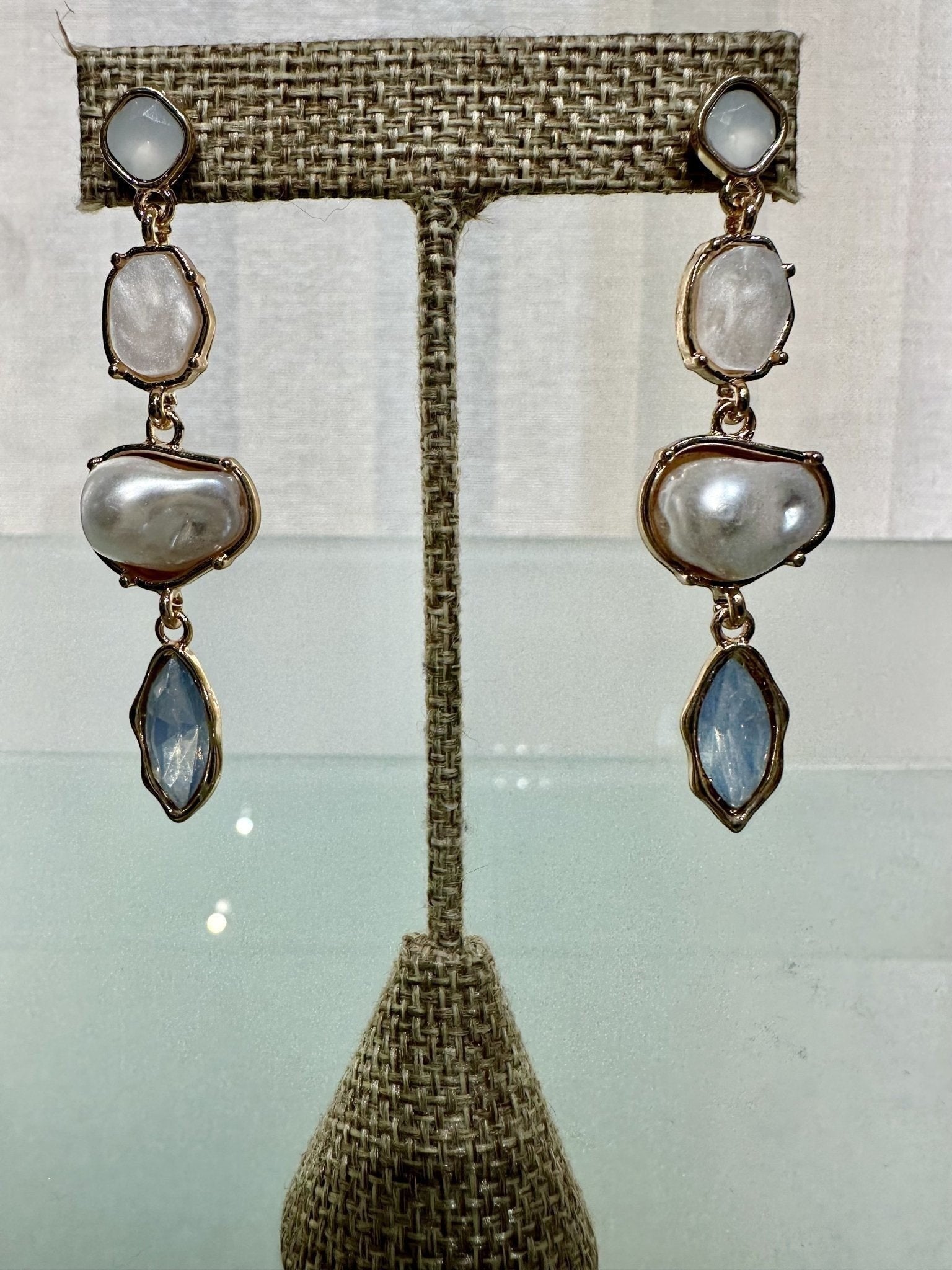 Pearl plus Stone Statement Earring - Chandeliers Boutique ny