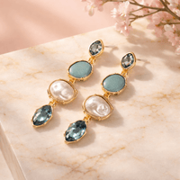 Pearl plus Stone Statement Earring - Chandeliers Boutique ny