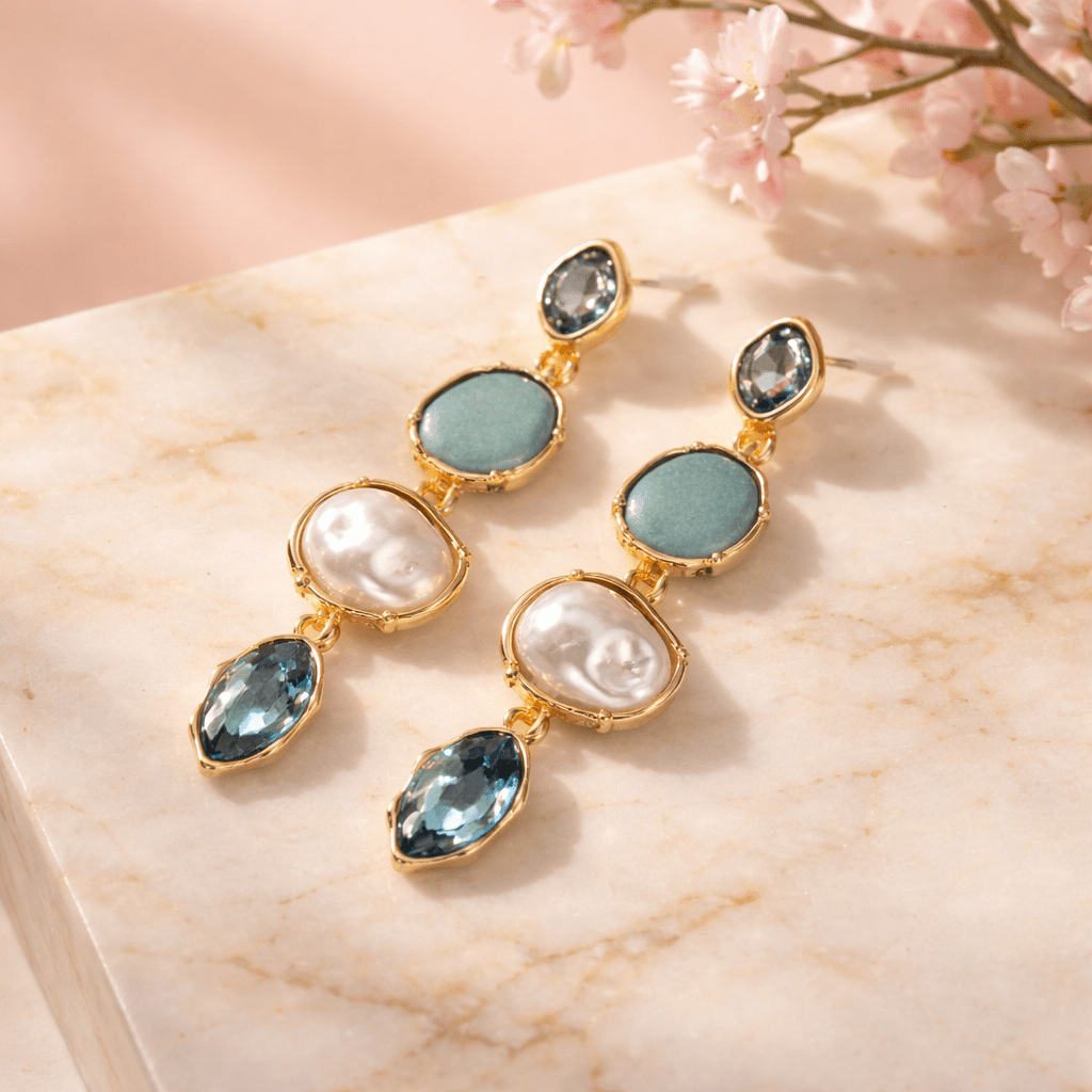Pearl plus Stone Statement Earring - Chandeliers Boutique ny