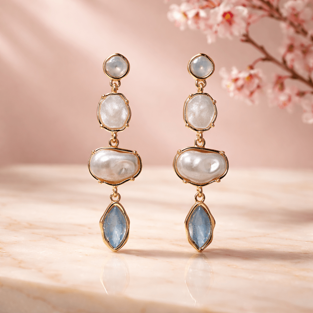 Pearl plus Stone Statement Earring - Chandeliers Boutique ny