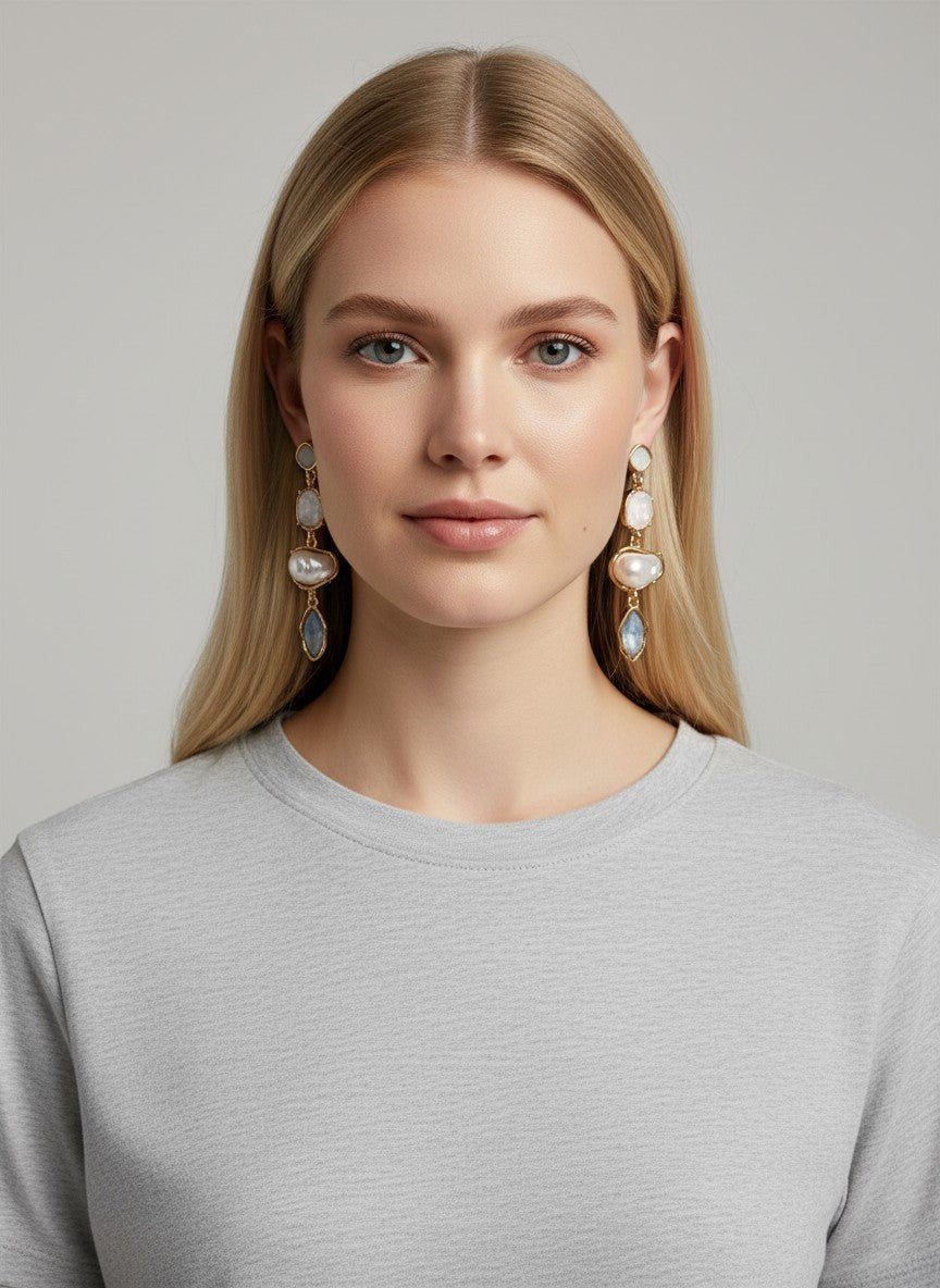 Pearl plus Stone Statement Earring - Chandeliers Boutique ny