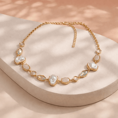Pearl Plus Stone Statement Necklace - Chandeliers Boutique ny