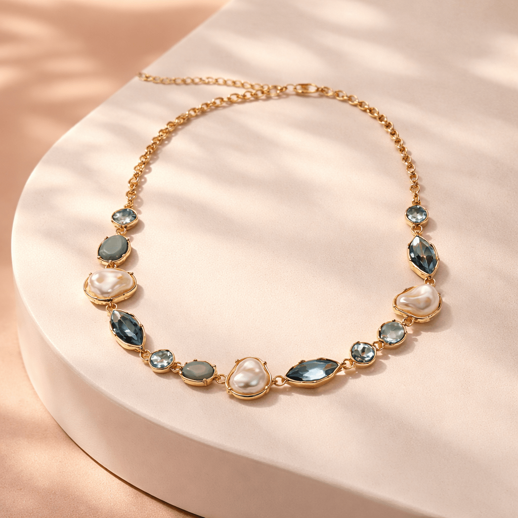 Pearl Plus Stone Statement Necklace - Chandeliers Boutique ny