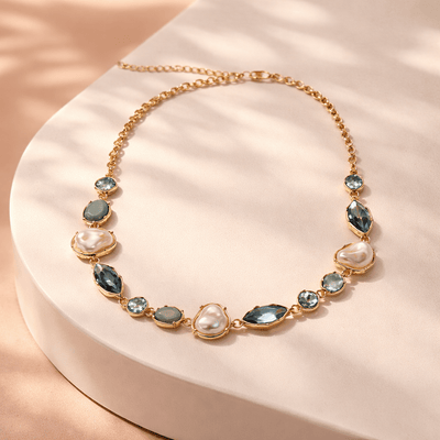 Pearl Plus Stone Statement Necklace - Chandeliers Boutique ny