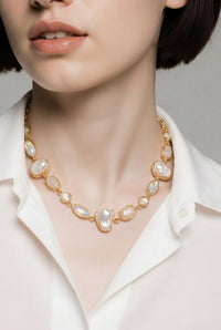 Pearl Plus Stone Statement Necklace - Chandeliers Boutique ny