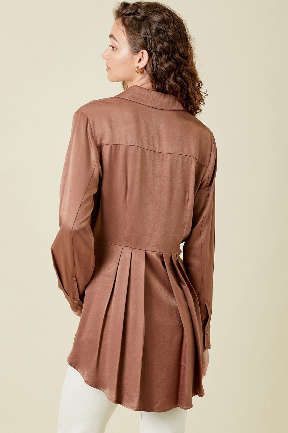 Peplum Back Satin Shirt - Chandeliers Boutique ny