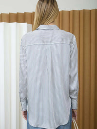 Pinstripe Pattern Collared Long Sleeve Shirt - Chandeliers Boutique ny