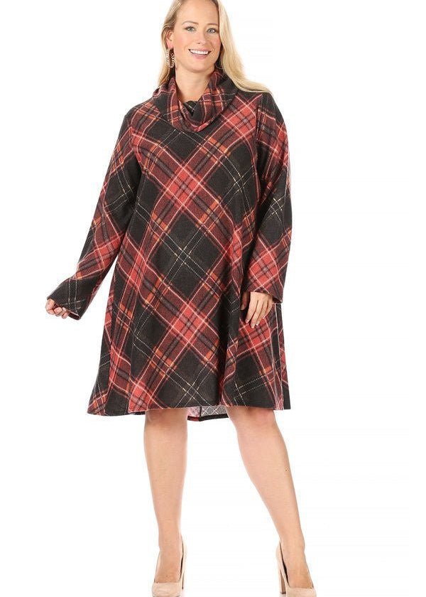 Plaid Long Sleeve Short Dress - Chandeliers Boutique ny