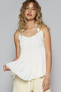 POL Backless Halter Sleeveless Top with Smocking Shirring Detail - Chandeliers Boutique ny