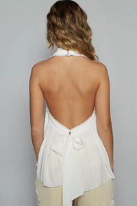 POL Backless Halter Sleeveless Top with Smocking Shirring Detail - Chandeliers Boutique ny