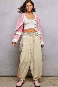 POL Button Down Cable - Knit Cardigan with Contrast Border Accents - Chandeliers Boutique ny