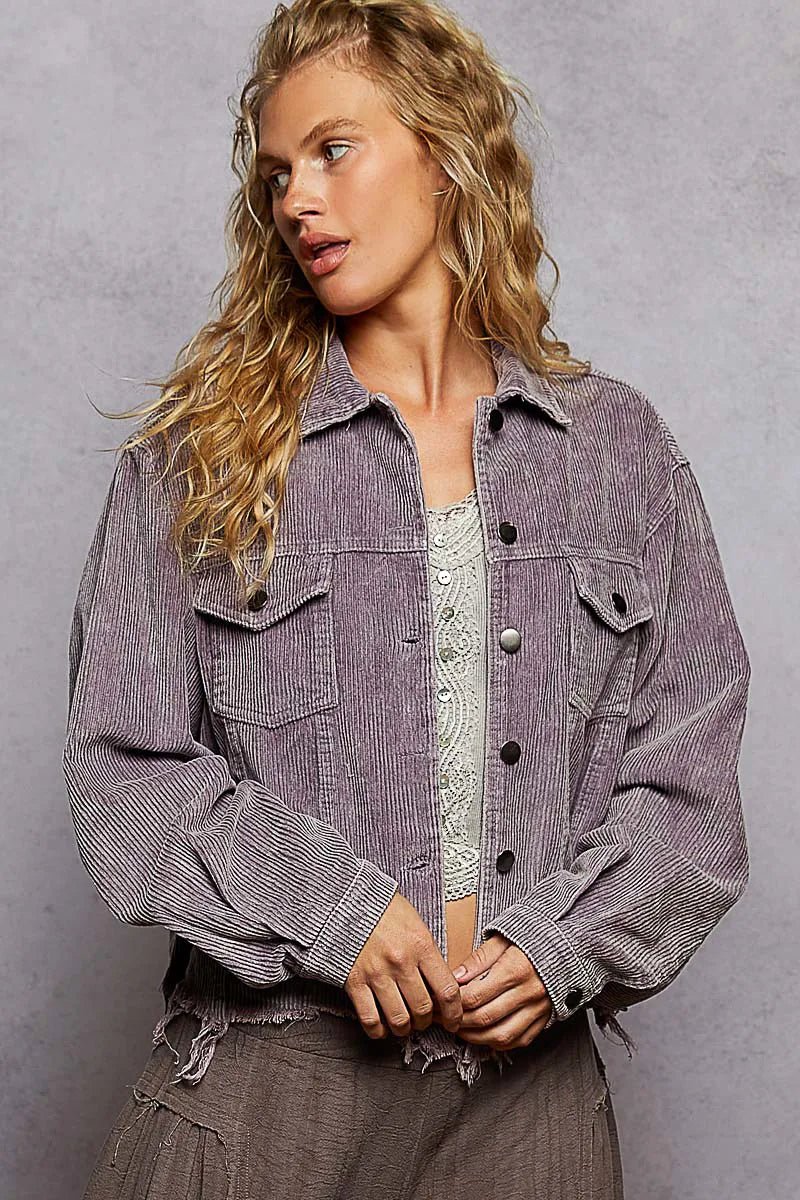 POL Button Down Corduroy Trucker Jacket - Chandeliers Boutique ny