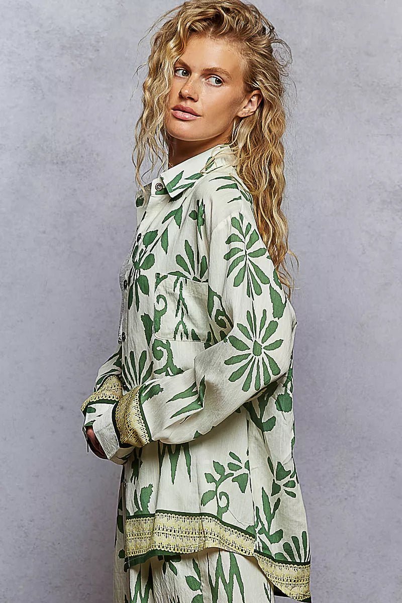 POL Button Down Floral Long Sleeve Shirt - Chandeliers Boutique ny