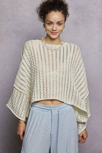 POL Cable - Knit Openwork Round Neck Cropped Sweater - Chandeliers Boutique ny
