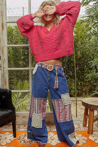 POL Cable - Knit Solid V - Neck Cropped Sweater - Chandeliers Boutique ny