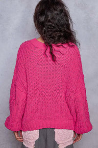 POL Cable - Knit Solid V - Neck Cropped Sweater - Chandeliers Boutique ny