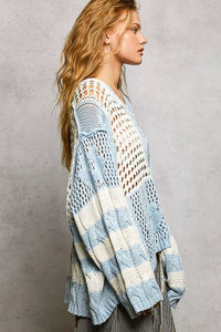 POL Color - Blocked Stripe Pattern Knit Top with Twisted Weave - Chandeliers Boutique ny