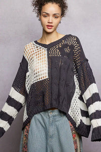 POL Color - Blocked Stripe Pattern Knit Top with Twisted Weave - Chandeliers Boutique ny
