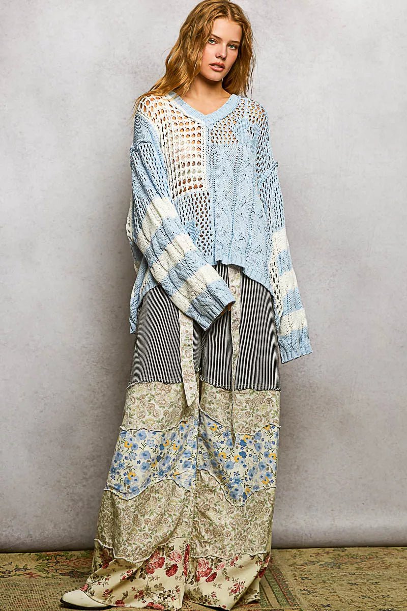 POL Color - Blocked Stripe Pattern Knit Top with Twisted Weave - Chandeliers Boutique ny