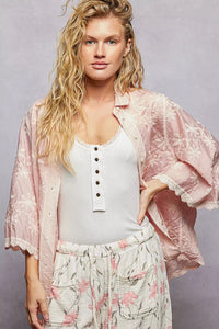 POL Embroidered Floral Collared Neck Shirt with Scalloped Edges - Chandeliers Boutique ny