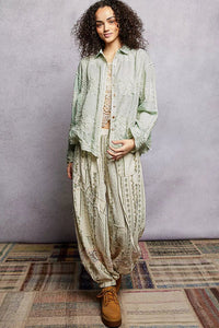 POL Embroidery Button Down Long Sleeve Shirt - Chandeliers Boutique ny