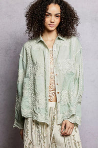 POL Embroidery Button Down Long Sleeve Shirt - Chandeliers Boutique ny