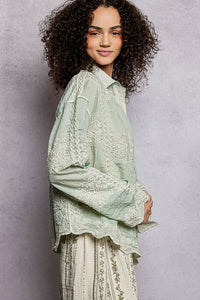 POL Embroidery Button Down Long Sleeve Shirt - Chandeliers Boutique ny