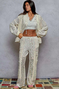 POL Floral Balloon Sleeve Hooded Lace Jacket with Stitch Detail - Chandeliers Boutique ny