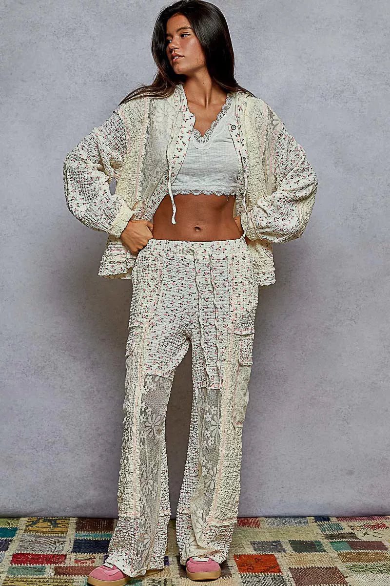 POL Floral Balloon Sleeve Hooded Lace Jacket with Stitch Detail - Chandeliers Boutique ny