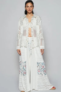 POL Floral Crochet Patchwork Long Sleeve Shirt - Chandeliers Boutique ny