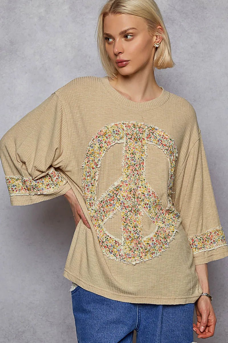 POL Floral Peace Patch Drop Shoulder T-Shirt - Chandeliers Boutique ny