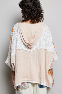 POL Floral Star Patch Hooded Blouse with Lace Contrast Detail - Chandeliers Boutique ny