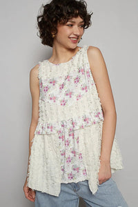 POL Floral Textured Round Neck Sleeveless Top - Chandeliers Boutique ny